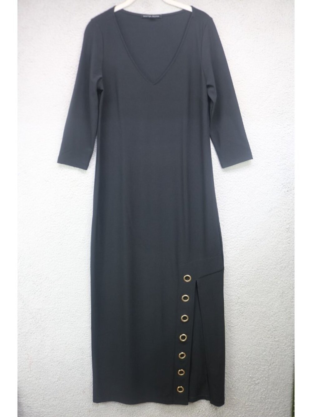 Boston Proper 3/4 Sleeve Maxi Dress-Front Slit-Eyelets-Small-Quiet Luxury